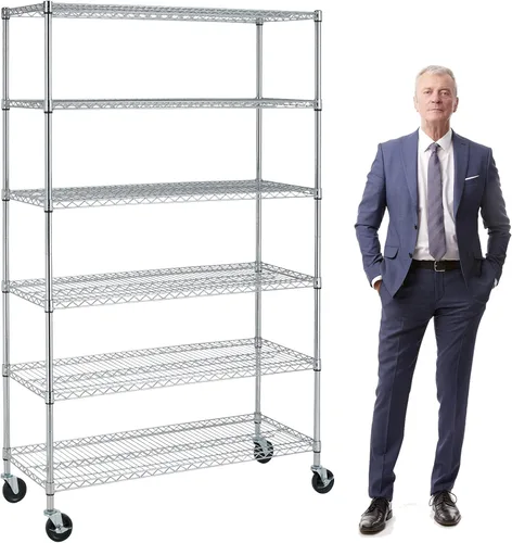 Estante de almacenamiento de metal con capacidad de 6,000 libras, estante de metal de 6 niveles con ruedas 48 pulgadas de largo x 18 pulgadas de