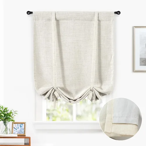 Miniatura 38 de DriftAway - Cortinas de Lino con Doble Capa, Blackout, de Atar, con Aislaje Térmico, Totalmente Forradas, Estilo Globo Romano, para Baño, con Lino