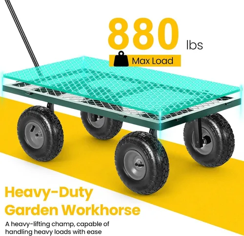 Miniatura 12 de Carrito de jardín, carrito de jardín de acero de malla de servicio pesado de 880 libras de capacidad con lados removibles para convertir