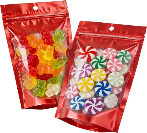 Miniatura 10 de 100pcs 7.1"x10.2" Mylar Bags for Food Storage,Smell Proof Bag with Window Resealable，Stand-up Foil Pouch Packaging Freeze Dried Candy Bag Food Azul