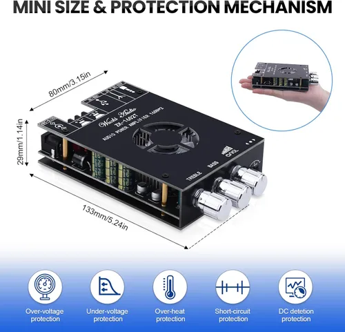 Miniatura 6 de ZK-1602T Bluetooth 5.0 amplificador de potencia para altavoces domésticos 2.0 canales 160W+160W estéreo mini amplificador módulo TDA7498E chip W/TB