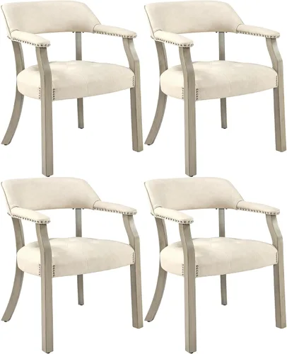 Miniatura 28 de Sillas de comedor con tapizados y brazos, silla de escritorio de oficina con remaches de metal. Sillas de capitán de jefe de PU, taburetes