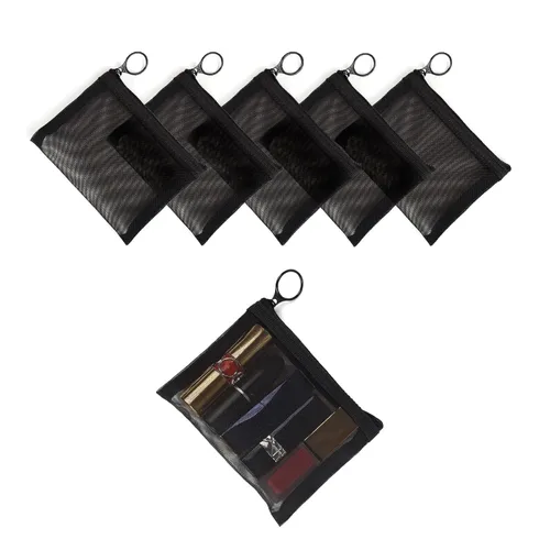 Patu Bolsas de malla con cremallera, organizador de accesorios cosméticos de maquillaje de belleza, kit de aseo de viaje, bolsa de almacenamiento, 5