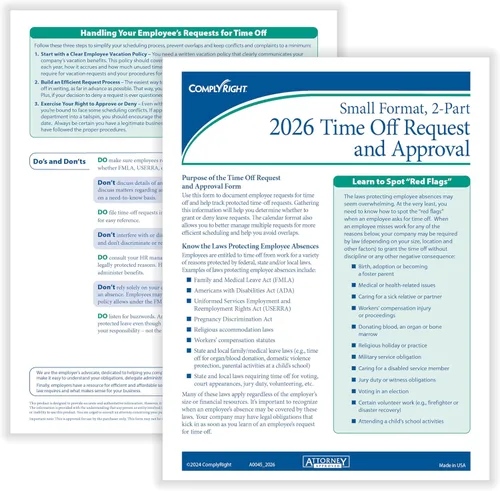 Miniatura 4 de ComplyRight Formulario de solicitud y aprobación de tiempo libre 2025, pequeño (5 1/2 pulgadas x 8 1/2 pulgadas), 2 partes, paquete de 50