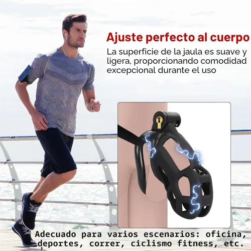 Miniatura 7 de Jaula de castidad masculina Astini con cinturón elástico y candado invisible - 4 anillos Diseño ligero de ajuste cómodo para uso a largo plazo, Negro