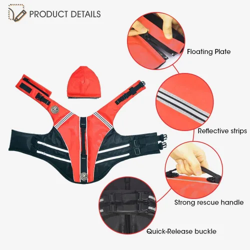Miniatura 6 de Mklhgty Chaleco salvavidas para perros, chaleco salvavidas reflectante para perro con cuello extraíble, alta flotabilidad para nadar y navegar, Rojo