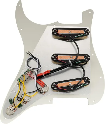 Miniatura 5 de Musiclily Golpeador ST-SSS básico precableado con mini riel de cerámica Humbucker para guitarra eléctrica Strat Style, 3 capas blanco envejecido