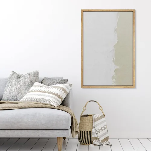 Miniatura 2 de SIGNFORD - Lienzo enmarcado para pared, arte de pintura grunge duotono blanco bronceado, trazos abstractos, formas ilustradas, arte moderno