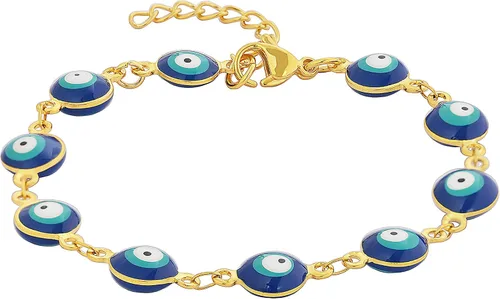 Miniatura 5 de Edforce Stainless Steel Pulsera de abalorios para mujer esmaltada protección contra el mal de ojo ajustable 7 pulgadas 1 pulgada extensor Esmalte