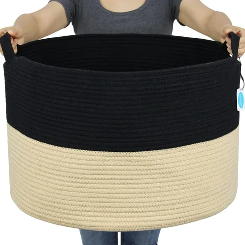 Miniatura 20 de Casaphoria - Canasta tejida con cuerda de algodón 3XL de 22 x 22 x 14 pulgadas, para sala de estar, mantas, ropa sucia, con asa (paquete de 1)