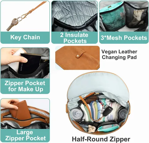 Miniatura 3 de Bolsa de pañales, mochila de cuero para pañales de MF Store, mochila de pañales con funda para portátil, cambiador, bolsa de toallitas, correas