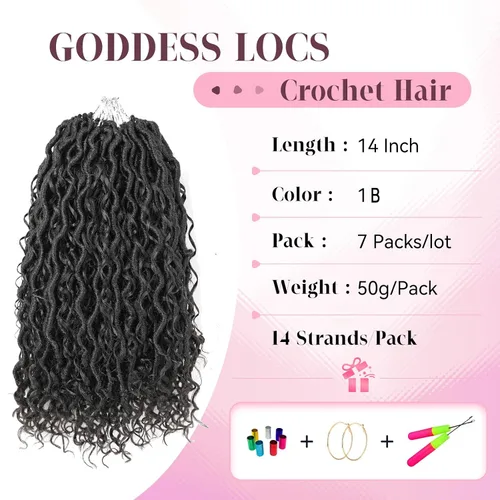 Miniatura 2 de Goddess Locs Extensiones de Cabello de Ganchillo de 14 Pulgadas Boho River Locs Hippie Ondulado de Ganchillo Con Cabello Rizado en el Medio y 1b