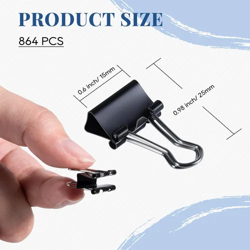 Miniatura 7 de Clips de carpeta pequeños al por mayor 864 PIEZAS - Mini clips de carpeta 15 mm, clip de papel de 5/8 pulgada, clip de papel de metal negro micro