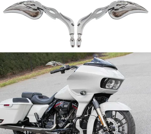Miniatura 18 de DREAMIZER Espejos para motocicleta cromados compatibles con Harley Davidson - Espejo lateral mini en forma de lanza para Sportster 48, Road Glide