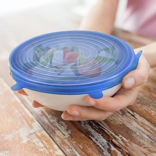 Miniatura 5 de Cubierta de sellado elástico de silicona, 12 unidades, 6 tamaños, tapas de sellado de silicona elásticas azules para mantener los alimentos frescos