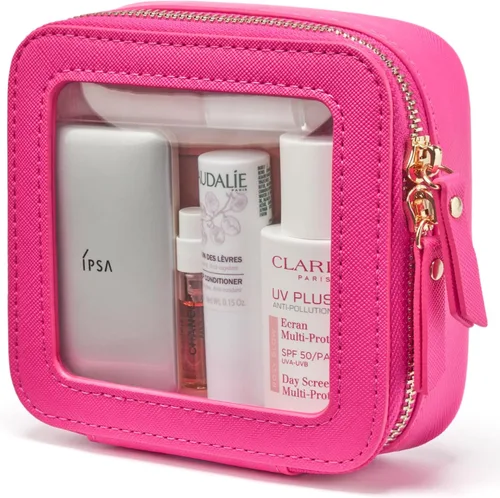Bolsa de maquillaje transparente Popvibe, estuche de cosméticos de viaje con cremallera, bolsa de aseo transparente con cremallera, organizador Rosa