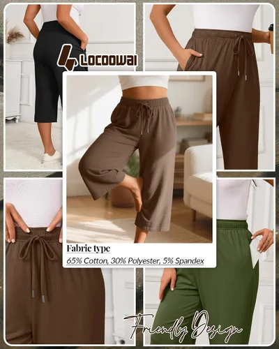 Miniatura 5 de Paquete de 3 pantalones capri de talla grande para mujer, ajuste holgado, pierna ancha, pantalones recortados para yoga, descanso, entrenamiento