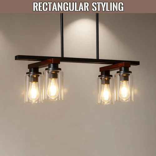 Miniatura 8 de 4 lámparas de isla de cocina y accesorios de iluminación de comedor de granja sobre mesa, colgante rústico ajustable para techo - Diseño giratorio