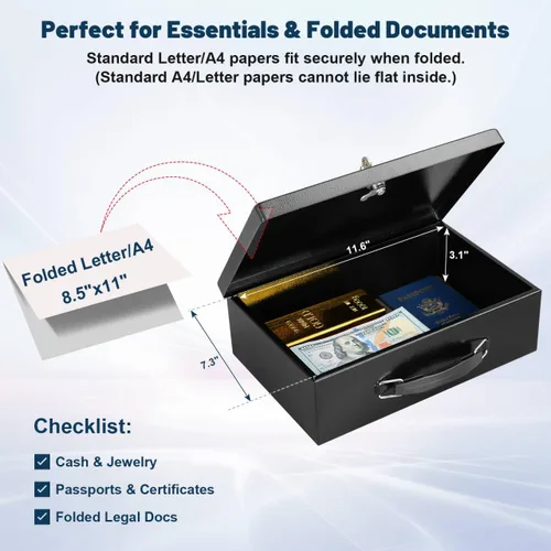 Miniatura 5 de KYODOLED Caja de documentos ignífuga con cerradura de llave, pequeñas cajas de seguridad para artículos personales, resistencia al fuego y al agua