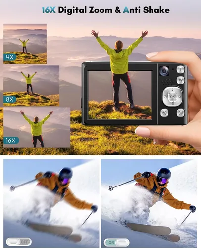Miniatura 6 de Cámara digital 4K, cámaras de enfoque automático de 48 MP para fotografía, cámara compacta de vlogging con cámara frontal y trasera, cámaras de Negro