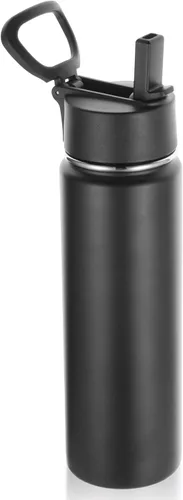 Miniatura 18 de Volhoply Botellas de agua aisladas con popote a granel, paquete de 4, botella deportiva de acero inoxidable de 22 onzas con tapa, vasos de agua