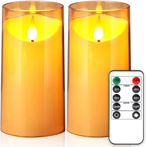 NURADA Velas sin llama con control remoto y temporizador: juego de 2 velas LED acrílicas con mecha 3D que funcionan con pilas, velas falsas para
