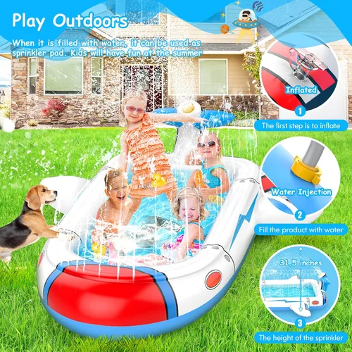 Miniatura 5 de Piscina infantil para niños pequeños, almohadilla de chapoteo para niños de 4 a 8 años, piscina inflable 3 en 1 de 68 pulgadas para niños, patio