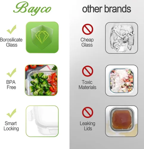 Miniatura 5 de Bayco Paquete de 10 recipientes de vidrio para preparación de comidas, recipientes de almacenamiento de alimentos con tapas, cajas herméticas Bento