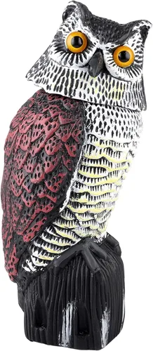 Señuelos de estatua de búho de plástico para control de aves, espantapájaros de búho con cabeza giratoria para jardín, patio y uso al aire libre |