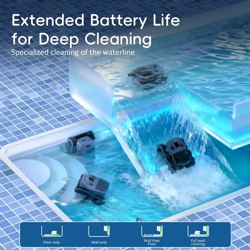 Miniatura 2 de Limpiador robótico inalámbrico de piscina de 240 minutos, para escalada en pared, 2 cepillos y motores, cuidado mejorado de la línea de flotación