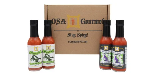 Stinging Lizard Scorpion Pepper Hot Sauce y Death Angel Reaper - Caja de regalo de salsa picante de pimienta, incluye 2 botellas de cada una, 5
