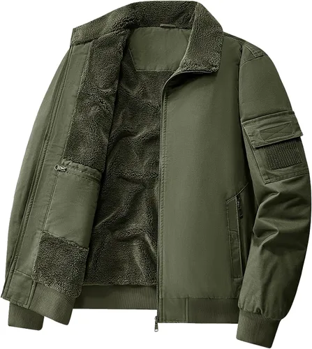 Miniatura 2 de Eisctnd Chaqueta bomber de invierno con forro de sherpa para hombre, abrigo de forro polar cálido resistente para hombres con bolsillos