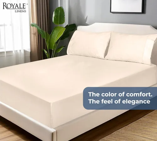 Miniatura 9 de Royale Linens Sábana bajera ajustable de algodón 100% orgánico - Tejido percal - Sábanas bajeras de bolsillo profundo súper suaves - Sábana elástica