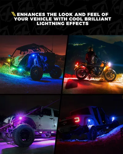 Miniatura 7 de Xprite 4 Vainas Luces LED RGB Rock, Aluminio Ángulo Amplio 220° con Control Remoto APP/RF Efecto de Secuencia, Sincronización de Música y Señales