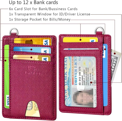 Miniatura 6 de FurArt - Cartera minimalista delgada con bolsillo frontal, bloqueo de identificación de radiofrecuencia (RFID), tarjetero, para hombres y mujeres