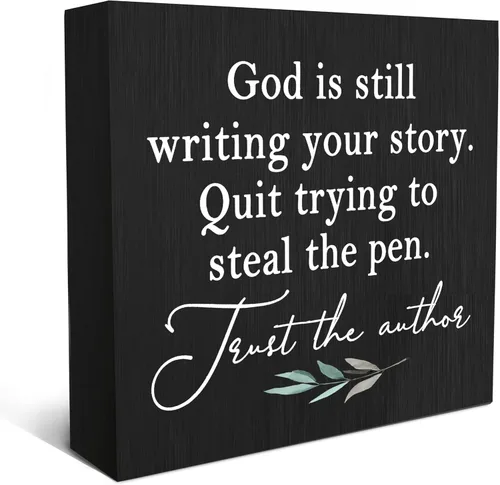 SRADMO God Is Still Writing Your Story, decoración de versículos bíblicos para sala de oración, caja de madera negra cristiana para oficina en casa,