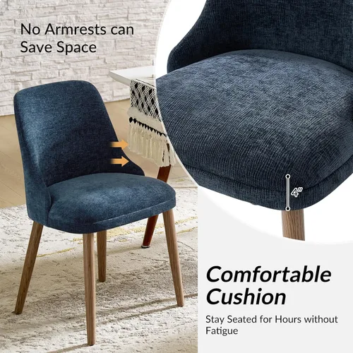 Miniatura 7 de HULALA HOME Juego de 2 sillas de comedor tapizadas de tela azul marino con patas de madera maciza, respaldo acolchado, sillas decorativas modernas