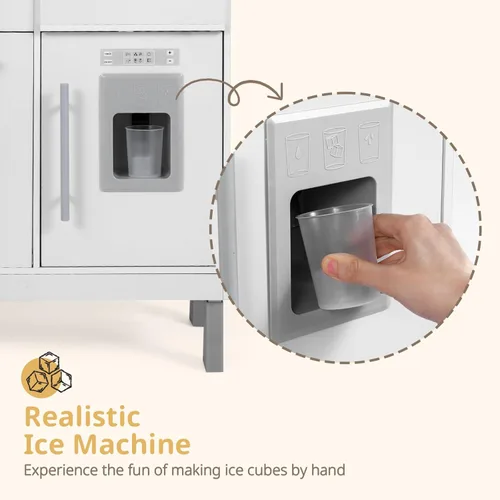 Miniatura 5 de INFANS Cocina de Madera para Niños, Juego de Pretensión con Alturas Ajustables, Sonidos Realistas, Heladera, Microondas, Horno, Juguete de Cocina