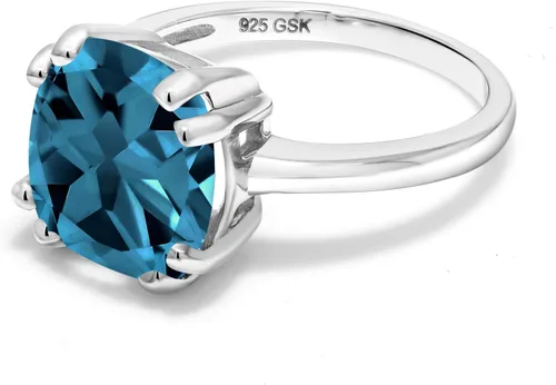 Miniatura 4 de Gem Stone King Anillo de compromiso de plata de ley 925 con topacio azul Londres de doble punta para mujer