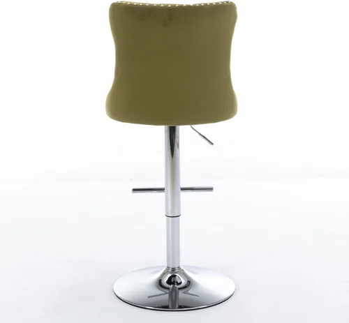 Miniatura 79 de Juego de 2 modernos taburetes de bar giratorios ajustables, sillas de bar copetudas de terciopelo beige con respaldo y ribete de cabeza de clavo