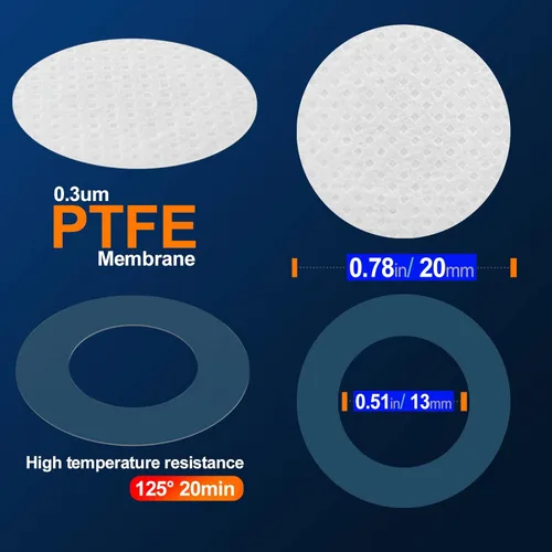 Miniatura 2 de 64 unids 0.787 in diámetro sintético filtro disco hidrófobo PTFE membrana 0.3um poro tamaño adhesivo fuerte para el cultivo de hongos
