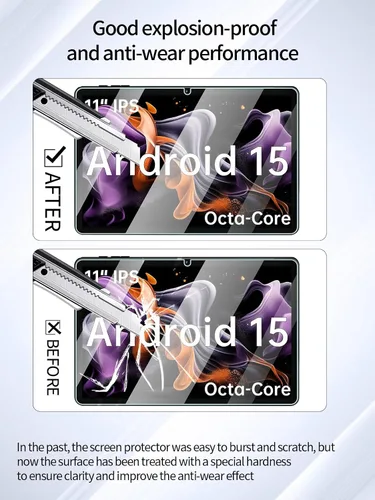 Miniatura 3 de Protector de pantalla para tableta ApoloMedia EP1095T Android 15 de 11 pulgadas, dureza 9H antiarañazos, sensible al tacto, bordes redondeados 2.5D
