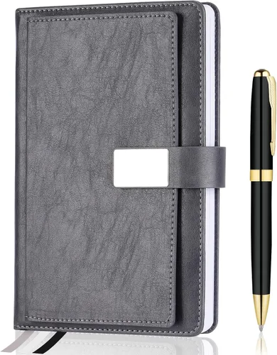Cuaderno Ejecutivo con Líneas, 256 Páginas, Rayado Universitario, Tapa Dura de Cuero A5, Bolígrafo Incluido, con Bolsillo para Notas; Cuadernos para