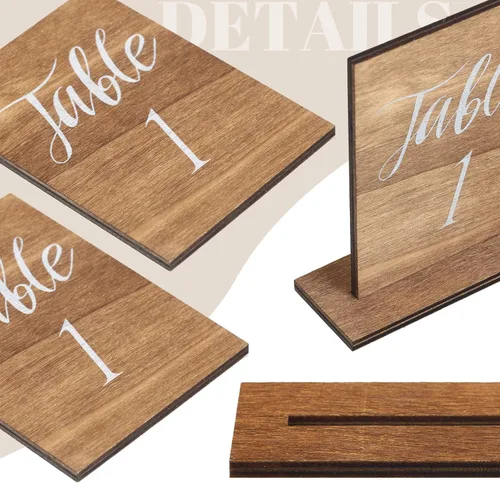 Miniatura 3 de Chunful 20 números de mesa de madera para boda con base de madera, centros de mesa de boda rústicos para mesas, letrero de número para decoración