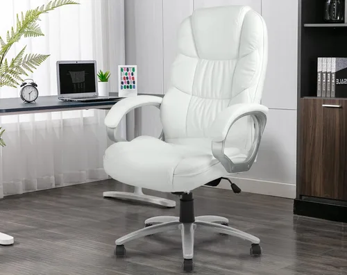 Silla de oficina ergonómica, sillas de oficina de cuero sintético con respaldo alto con ruedas y brazos, altura ajustable, silla ejecutiva cómoda,