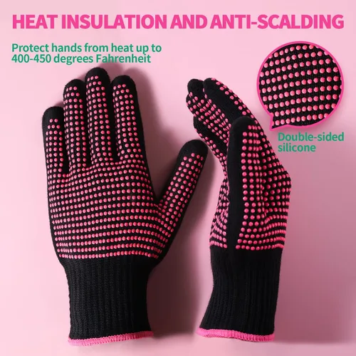 Miniatura 2 de Teenitor 2 guantes resistentes al calor con golpes de silicona, guantes profesionales a prueba de calor para peinar el cabello, rizador, hierro Rojo