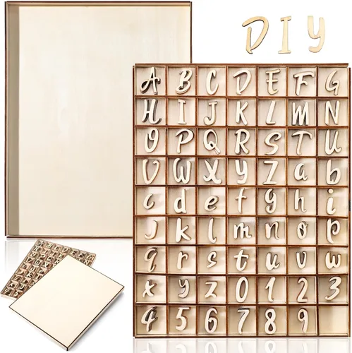 Miniatura 7 de Geelin 248 letras del alfabeto de madera de 1 pulgada con caja de almacenamiento, letras de madera en blanco sin terminar con bandeja