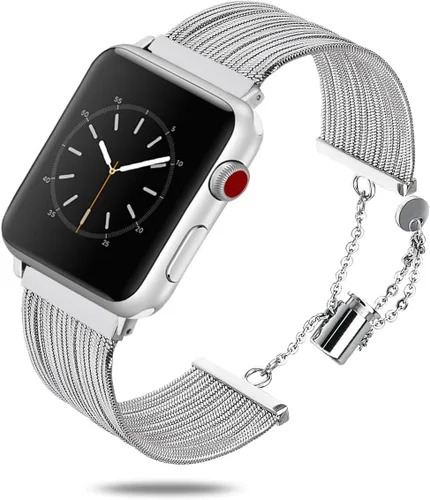 Miniatura 9 de Correa compatible con Apple Watch Band para iWatch de acero inoxidable, joyería de moda, pulsera elegante de repuesto de 38/40/1.614 in y SS004-Oro