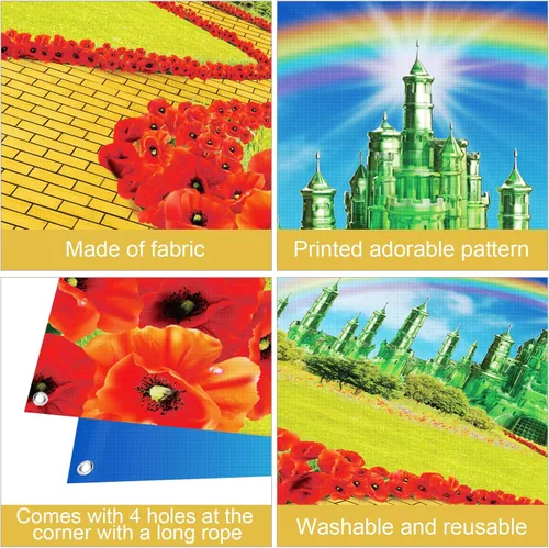 Miniatura 3 de Paquete de 4 Fondos de Camino de Ladrillos Amarillos y Castillo Esmeralda para Decoraciones de Fiesta de Mago, Camino de Piedras de Ladrillo