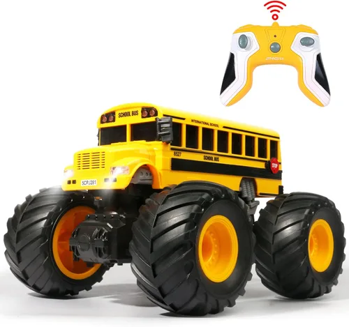 Juguete de Camión Monstruo de Autobús Escolar con Control Remoto, Autobús Escolar RC 1/18, 2.4 GHz Todoterreno Hobby Coche de Carreras RC con LED,